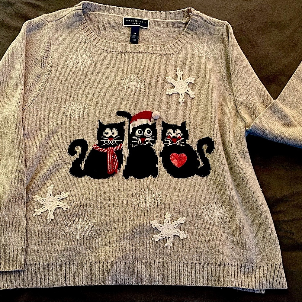 Karen Scott Xmas Kitty sweater.  Size 2X. Very soft, not scratchy, gently worn.